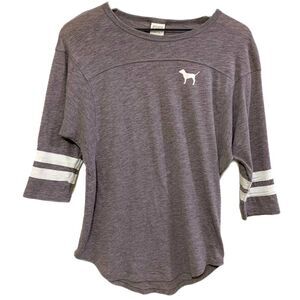 PINK NATION T-Shirt Women’s XS Gray 3/4 Sleeves Crew Neck Baseball Style.